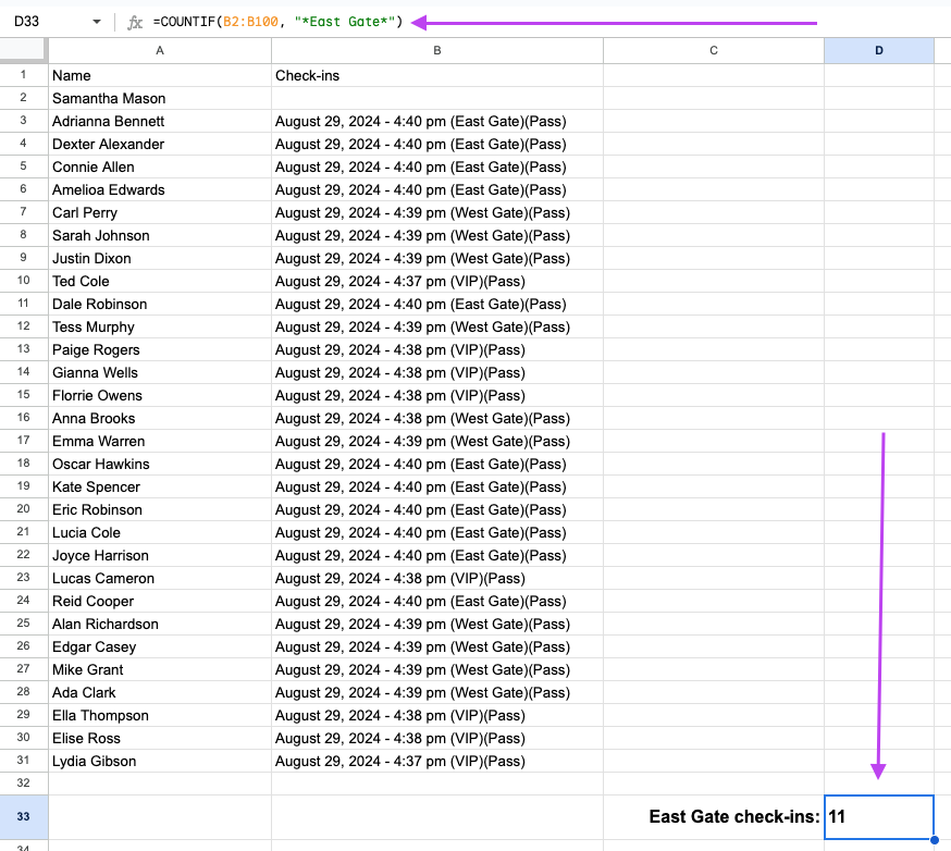 csv export countif gate